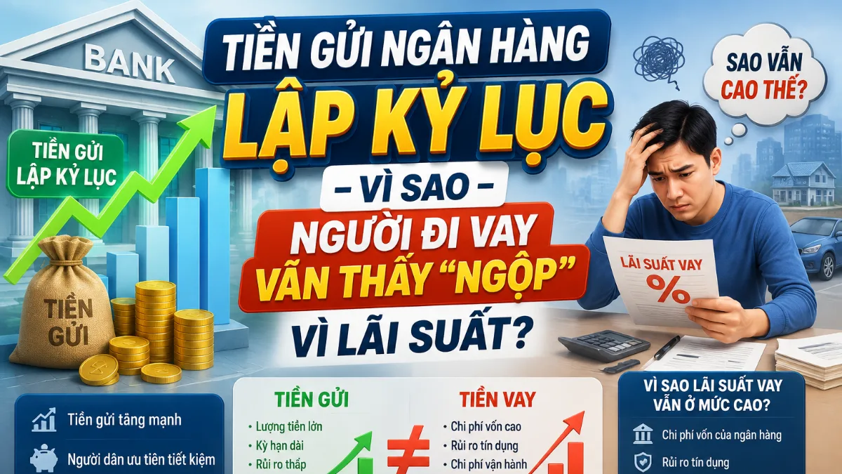 Tiền gửi ngân hàng lập kỷ lục – Vì sao người đi vay vẫn thấy “ngộp” vì lãi suất?